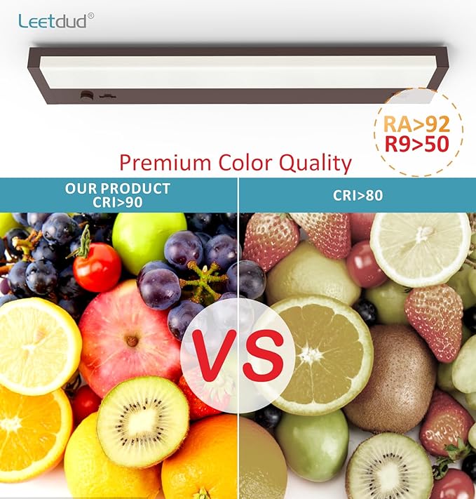 Leetdud Under Cabinet Lights Plug in or Hardwired Built-in Dimmer, 16 Inch 8W, 5CCT 2700K-5000K, Linkable Undercounter Lighting for Kitchen, ETL Dimmable LED Undercabient Light Fixture, Bronze
