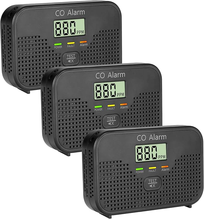 Carbon Monoxide Detector Powered by AA Battery (not Included),CO Monitoring Alarm with LCD Display Screen, Used for Home Basement Kitchen, Hotel Garage, Bedroom, Living Room Voice Alarm 3 Pack