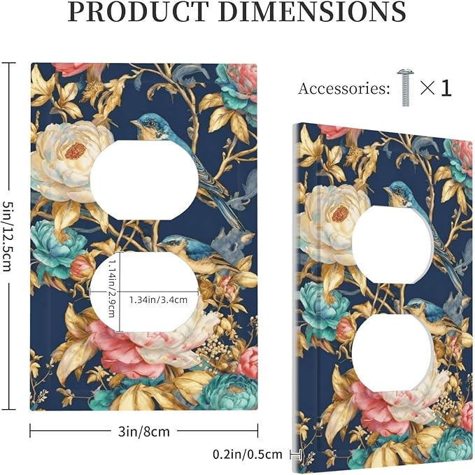 Bvtewkhz Floral Birds Morris Duplex Outlet Decorative Outlet Covers Light Switch Plate Electrical Receptacle Switchplate For Bathroom Kitchen Bedroom