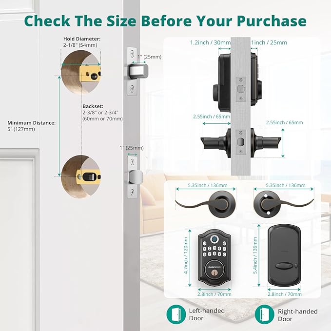 AkaGear DS10 Keyless Entry Door Lock with Handle - 2 Lever Handles, Fingerprint Door Lock, Keypad Deadbolt, 2 Keys, Code, Smart Locks for Front Door, Auto-Lock, Easy Installation - Oil Rubbed Bronze