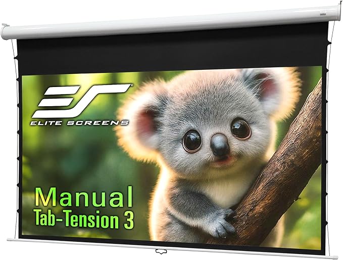 Elite Screens Manual Tab-Tension 3, 110-INCH with Extra 12" Drop, Pull Down Projector Screen Home Movie Gaming Presentations ISF Certified Premium CineWhite® P Material, MT110XWH3-E12
