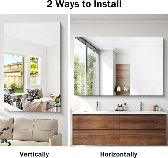 CILIBER Large Frameless Mirror, 55x36 Frameless Bathroom Mirrors for Over Sink, Upgraded Shatterproof Rectangular Wall Mirror for Bathroom,Bedroom,Living Room and Entryway