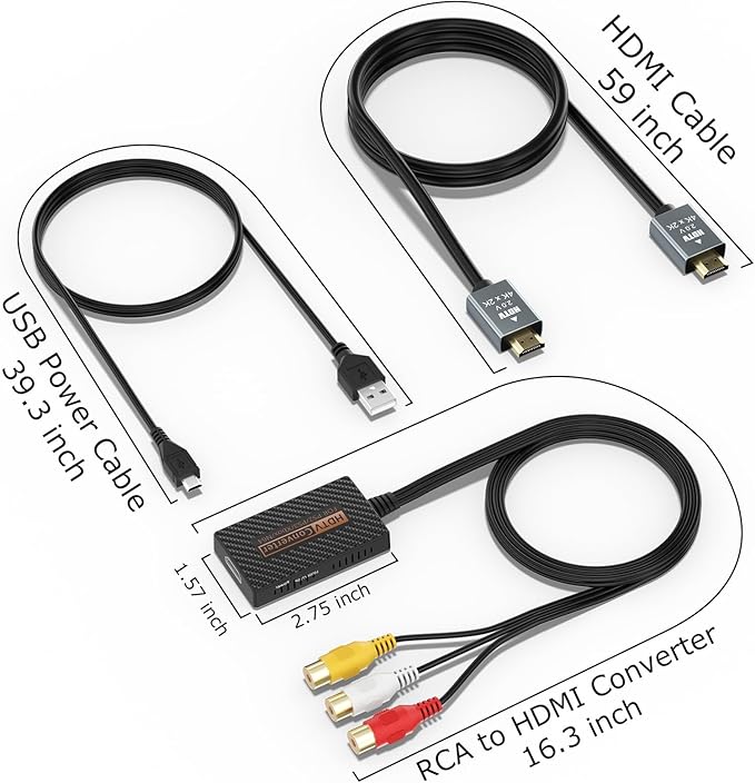 LA NREUCETS RCA to HDMI Converter, Composite AV to HDMI Converter Support 1080P with HDMI Cable for Xbox/Wii/PS1/PS2/PS3/GameCube/N64/VHS/VCR/DVR Players