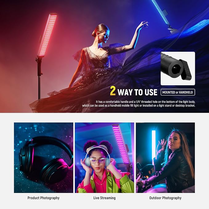 NEEWER Photography RGB Light Stick Kit, 2 Pack LED Video Tube Lights w/Stands - Image 8
