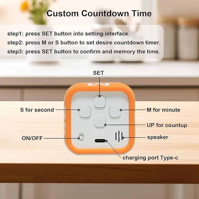 Rotating Cube Visual Pomodoro Timer 5, 25, 10 50 Minutes Preset + Custom Countdown, Rechargeable Desk Productivity Flip Timer with Detachable Silicone Cover for ADHD Study Work Kitchen School (White)