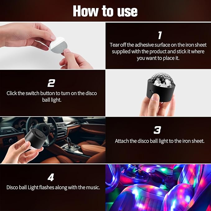 Wiwreenm Mini Disco Ball Light,Rechargeable Party Lights,Sound Activated Strobe DJ Light,Portable Battery Operated,Night Lights Projector for Kids,Halloween,Disco Decoration for Car/Parties