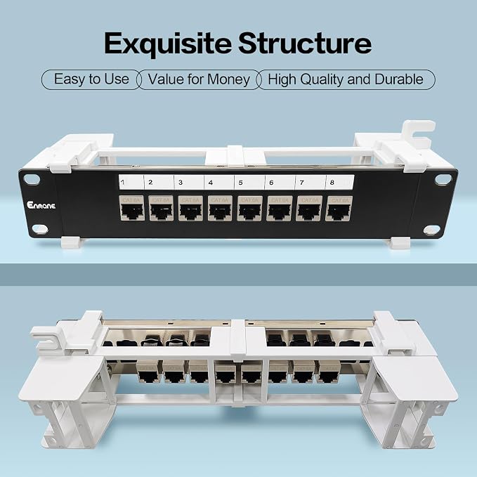 8 Port Patch Panel Keystone Coupler CAT6A Shielded Wall Mount 10 Inch - Image 7