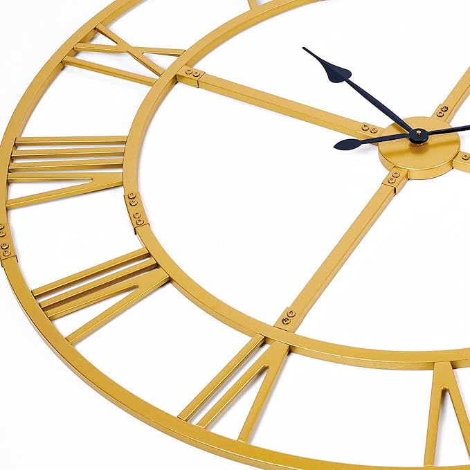Ohweog Large Wall Clock for Living Room Decor – 32 Inch Silent Non-Ticking Modern Farmhouse Wall Clock, Oversized Decorative Metal Roman Numeral Clock