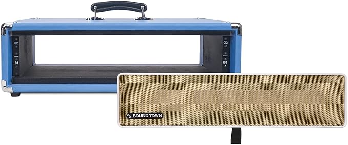 Sound Town Vintage 2U Amp Rack Case, 12.5" Depth with Rubber Feet, Dust Cover, Kickstand, Beau Blue (STVRC-2BL)