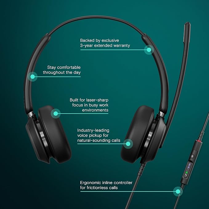 EPOS IMPACT 760T Dual-Sided Wired Headset for PC with Noise-Canceling Mic, Microsoft Teams Certified USB C and USB A, In-Line Controls, Super Wideband Audio, Comfortable for Office Calls & Remote Work
