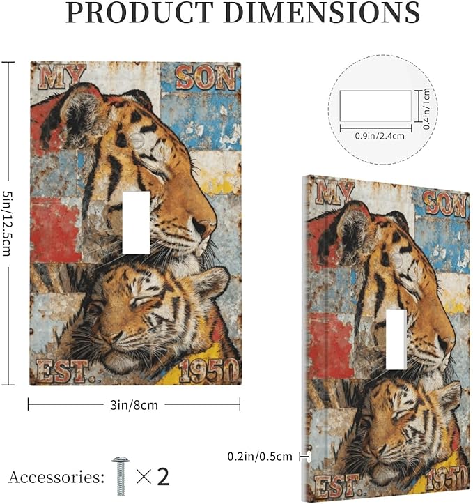Bvtewkhz Tiger Vintage 1 Gang Single Toggle Decorative Outlet Covers Light Switch Plate Electrical Receptacle Switchplate For Bathroom Kitchen Bedroom
