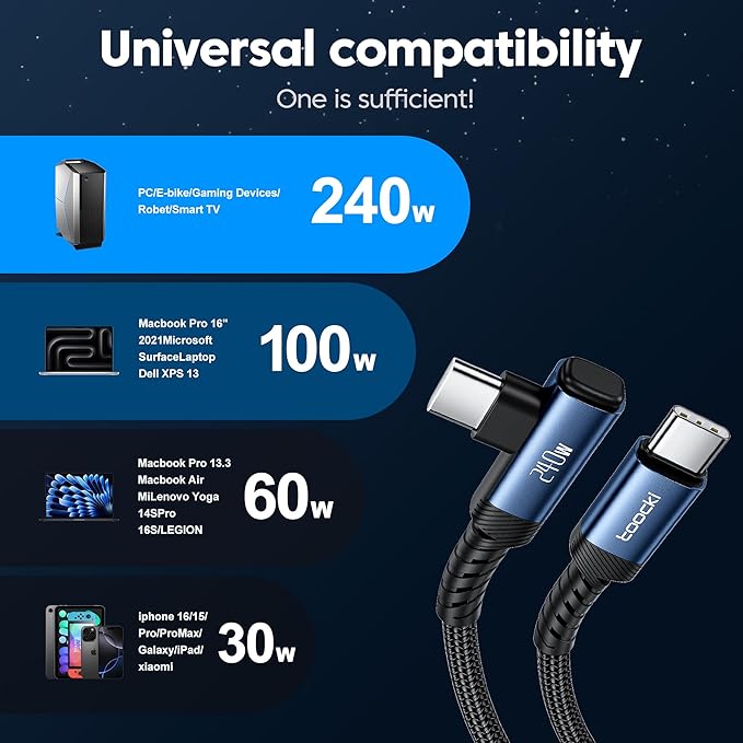 USB C Cable [2Pack, 3.3ft] 240W Fast Charging Type C Cord, Nylon Braided USB 2.0 Cable for iPhone 17 16 15 Pro Plus Pro Max Air, iPad Pro, Samsung Galaxy S24 S23, Switch, MacBook Pro, Pixel-Blue