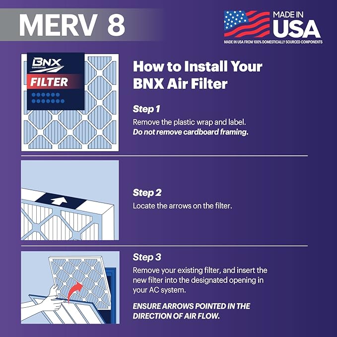 BNX TruFilter 14x20x1 Air Filter MERV 8 (4-Pack) - MADE IN USA – Dust & Pet Defense Electrostatic Pleated Air Conditioner HVAC AC Furnace Filters for Dust, Pet, Mold, Pollen MPR 600 – 700 & FPR 5