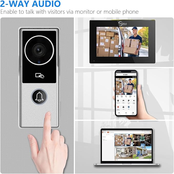 ANJIELO SMART Wired Video Intercom System, Video Doorbell Door Phone System,WiFi 1080P HD Monitor, Night Vision,Dual-Way Intercom for Villa House Office Apartment (1 Bell +3 Monitor)