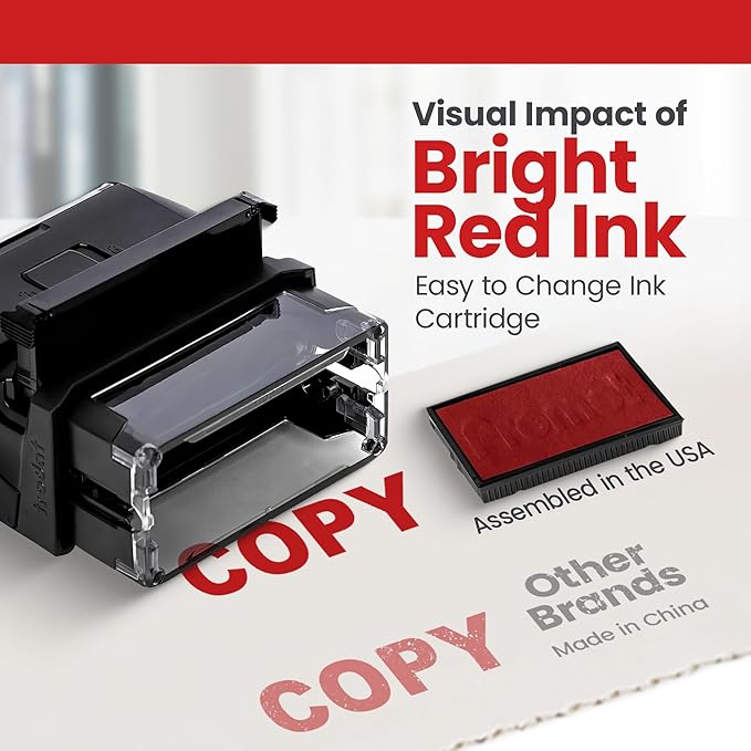 Promot Copy Self Inking Rubber Stamp - Refillable Stampers for Office - Business, Accounting, Bookkeeping, Coding, Legal, Notary, Work, Ordering, Inventory Stamps - Red Ink
