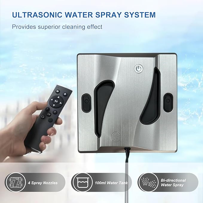 RSSIDOL Window Cleaning Robot 6000Pa Suction Power Window Cleaner Robot with 4 Water Spray Intelligent Cleaning with App Control, Perfect for High-Rise Windows, Tiles and Glass Doors