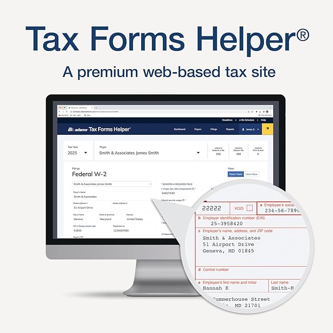 Adams W-2 Forms 2025, 6-Part Kit for 26 Recipients, Includes 26 Envelopes, 3 W-3 Forms, QuickBooks Compatible, eFile Access and Printing Through Adams Tax Forms Helper Software (1017238)
