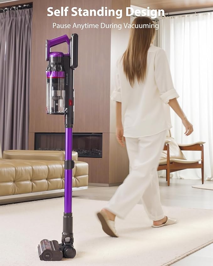 XenonLab Cordless Vacuum Cleaner, 75Mins/55KPa/650W Self-Standing Stick Vacuum Cleaners for Home, Rechargeable, Lightweight, Cone Filtration&Anti-Tangle, for Hard Floor, Carpet, Hardwoods, Pet Hair