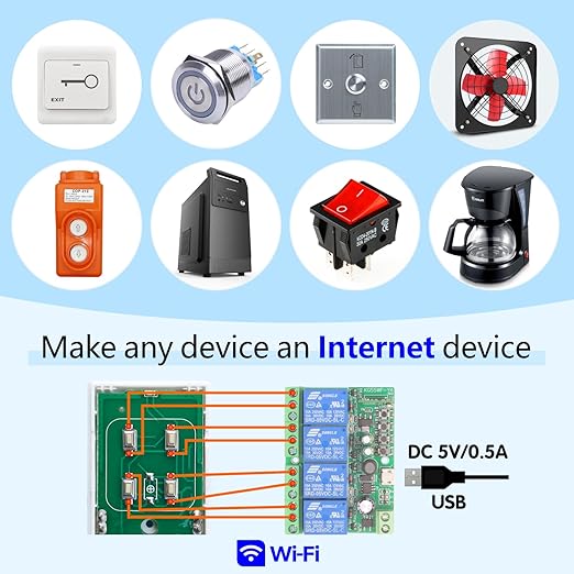 DieseRC 4 Channels WiFi Smart Switch, DC 5V 12V 24V 36V Passive Output Relay Module Ewelink APP WiFi Control Compatible with Alexa/Google Home, Inching/Self-Locking Switch