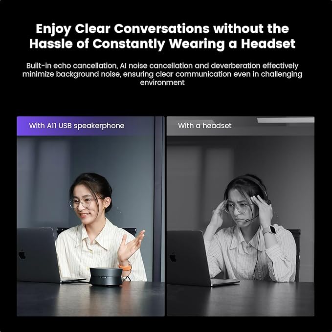 NEARITY A11 Conference Speaker and Microphone, 4 Mics USB Speakerphone with AI Noise Cancelling, 13ft Audio Pickup, Plug and Play Computer Speaker with Mic for Work/Online Conferencing/Home Office