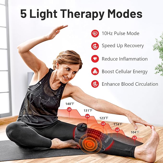 Red Light Therapy Knee Brace &Vibration Knee Massage, 660nm & 850nm Rechargeable Near Infrared Light Therapy Device for Knee/Elbow/Shoulder for Cordless Use, Gray.