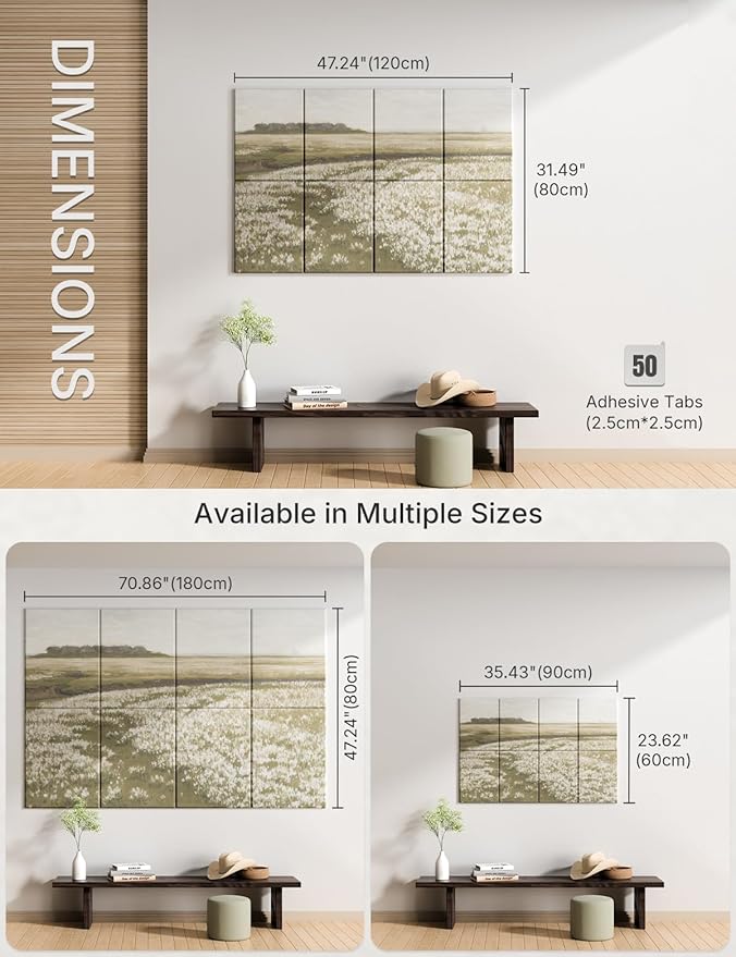Wall Art Acoustic Panels,47''X31''Sound Absorbing Panels-8-Pack with 50 Adhesive Tabs, Panels for Living Room and Recording Studio, Offices-A Vast Summer Landscape
