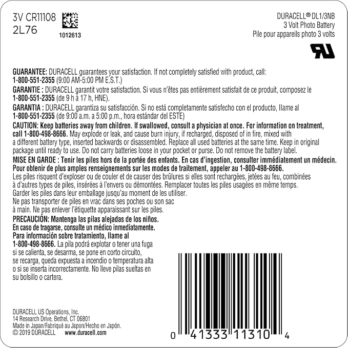 Duracell 1/3N 3V Lithium Battery, Lithium Coin Battery - Image 2