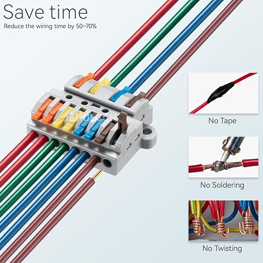 JANDECCN 6pcs DIN Rail Terminal Blocks, DIY Splicing Wire Connectors for Circuit Inline 28-12AWG (4 in 8 Out)