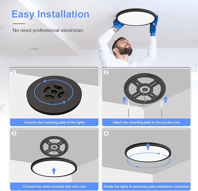 hunhun 6 Pack 16 Inch Dimmable LED Flush Mount Ceiling Light 4800LM Round Light Fixture 5 Color Temperature Selectable Large Flat Ceiling Lamp for Living Dining Room Black ETL Listed