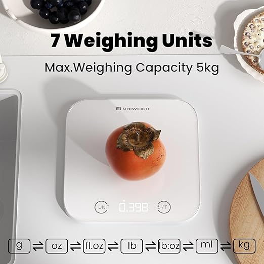 UNIWEIGH Kitchen and Bathroom Bundle-Digital food scale for Ounces and Grams11lb,Slim body weight Scale 400lb,Tempered glass,touch button LCD display,Precise Weight Measuring and Portion Control,white