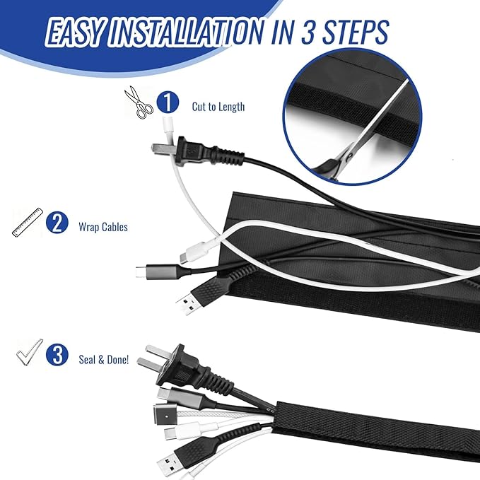 Flauzmann 1" - 6.6FT Chew Proof Cord Protector from Pets, Black Heavy Duty Dog & Cat Cable Sleeve Cover - Flexible Split Sleeve for Home, Office, Automotive Wires