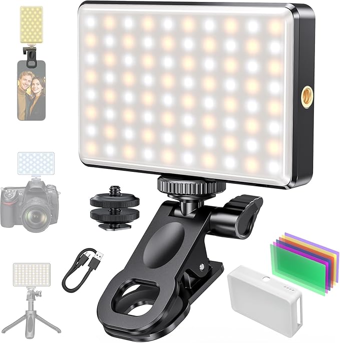 80 LED Video Light, Portable USB Photo Light Dimmable 2500-9000K CRI 95+ 3000mAh Battery with Colored Filters and Clip, Photo Lamp for Phone/iPad/Laptop/Camera