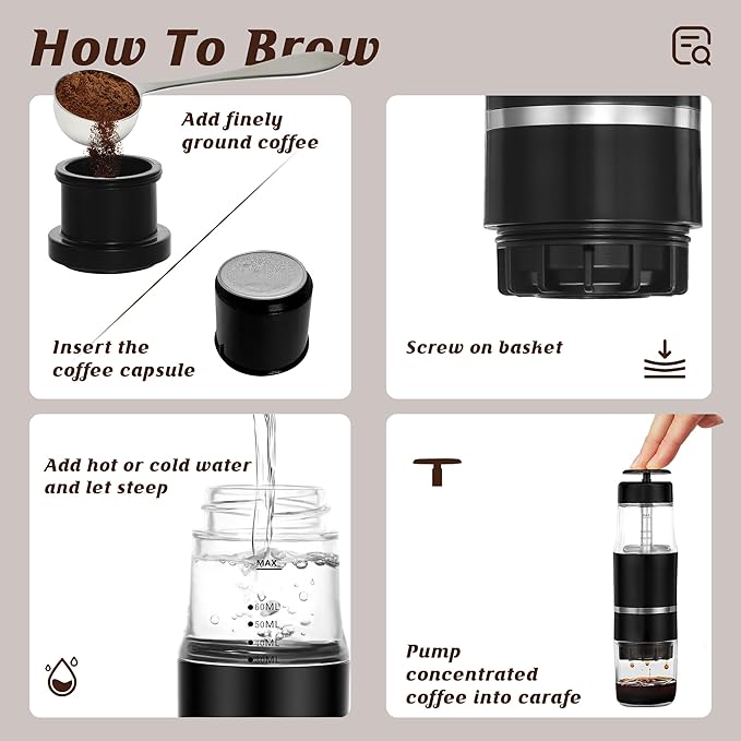 PIQUEBAR Portable Coffee Maker for Ground Coffee & Capsules, Small Espresso Machine Manual French Press Coffee Maker for Travel, Camping