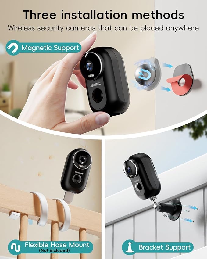 ZUMIMALL Security Cameras Wireless Outdoor, 4 Packs, 2K Cameras for Home Security, Outdoor/Indoor Camera Battery Powered, 2.4G WiFi, Magnetic Mount,3MP Color Night Vision/Siren/PIR/AI/Cloud/Alexa