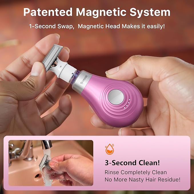 Trimcoo 2026 New Bikini Trimmer for Women - Small But Powerful Electric Razors, Intimate Pubic Hair/Lady Facial Painless Removal, USB-C Cordless Body Shaver for Trip, Replaceable Wet/Dry Blade, Pink