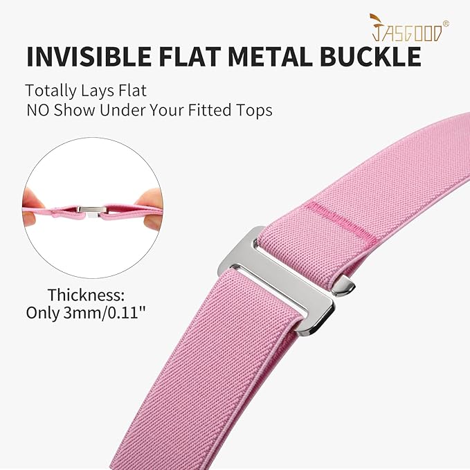 JASGOOD Women No Show Stretch Belt Elastic Web Strap Belt with Flat Buckle for Jeans Pants Dresses
