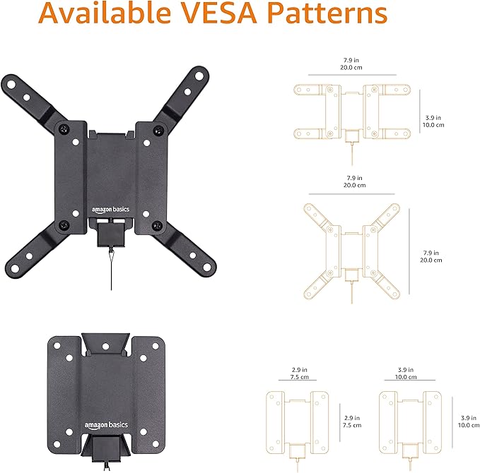 Amazon Basics Fixed Flat TV Wall Mount fits 12 to 40 inch TVs and VESA 200x200, Black