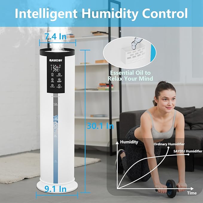SAYDSI Humidifier, 3.4Gal(13L) Smart Humidifier for Bedroom Home,2000 sq.ft Cool Mist Humidifiers for Home Plants and Office Basement Whole House Large Room with Remote Control Timer and Water Tank