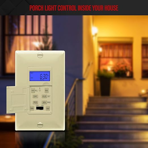 Enerlites 7 Days Digital in-Wall Programmable Timer Switch for Lights, Fans, and Motors, Single Pole, Neutral Wire Required, 7-Day 18 ON/Off Timer Settings, with Blue Backlight, HET01, Ivory
