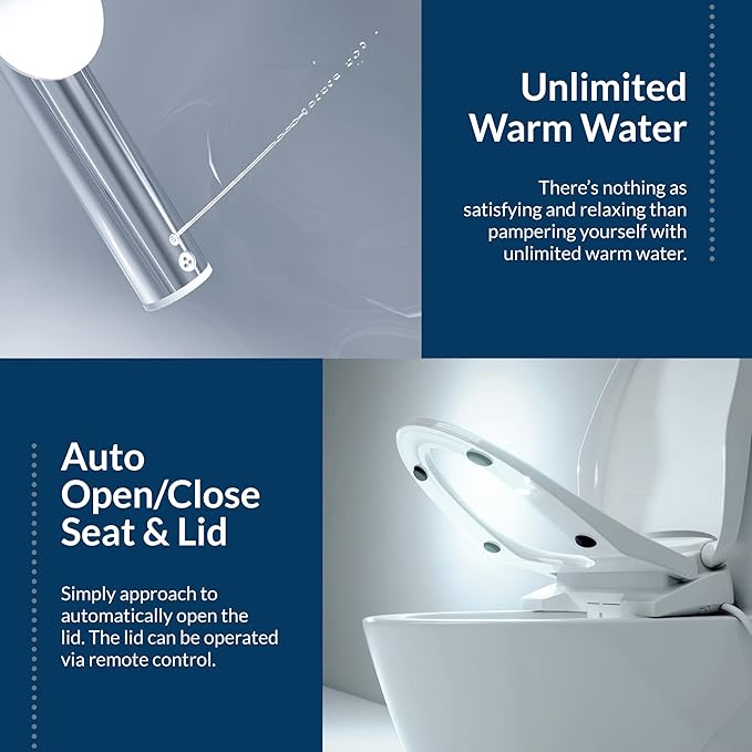 Bio Bidet DLS Premium Heated Bidet Seat, Warm Water & Air Dryer, Auto Open and Slow Close Lid, Elongated