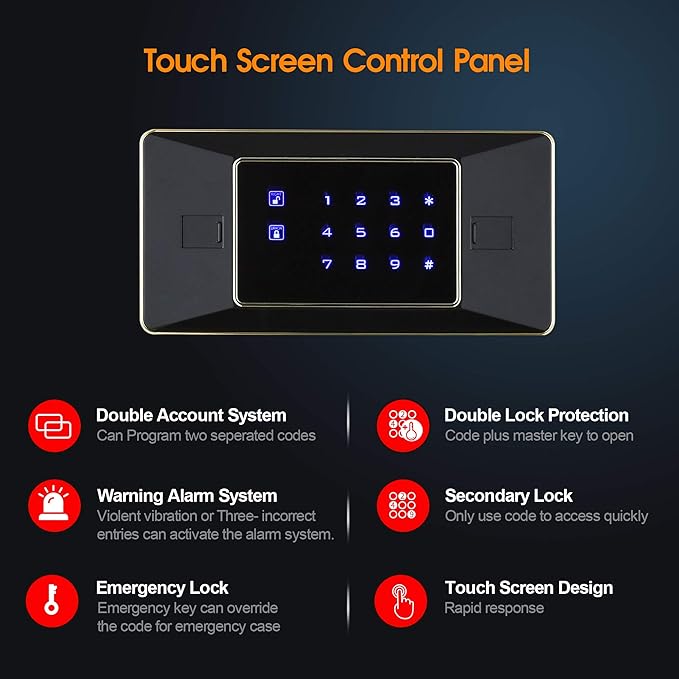 TIGERKING 2.05 Cu Ft Heavy Duty Security Home Safe – Digital Touchscreen Lock, Anti-Theft, Adjustable Shelves, Easy to Use, Ideal for Home or Office, White