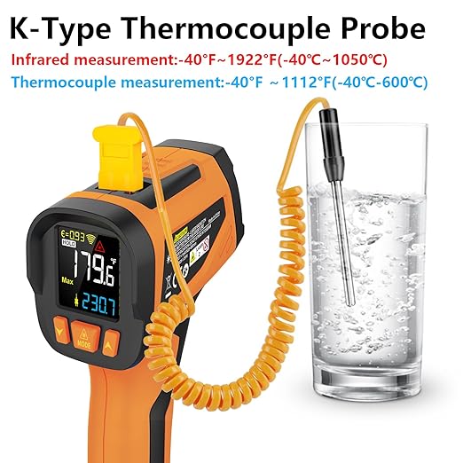 TEMIRUP Infrared Thermometer High Temperature Gun -40℉ to 1922℉, 30:1 Pyrometer Digital IR Laser Thermometer Temp Gun with Probe for Cooking, Pizza Oven, Engine, Kilns, Forges, Industry & Home Repair
