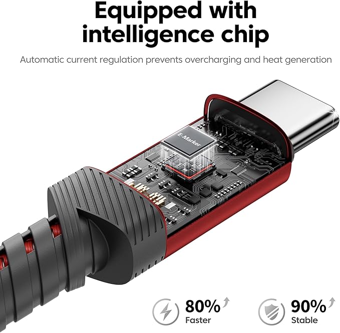 USB C Cable [2Pack, 6.6ft] 240W Fast Charging Type C Cord, Nylon Braided USB 2.0 Cable for iPhone 17 16 15 Pro Plus Pro Max Air, iPad Pro, Samsung Galaxy S24 S23, Switch, MacBook Pro, Pixel-Red