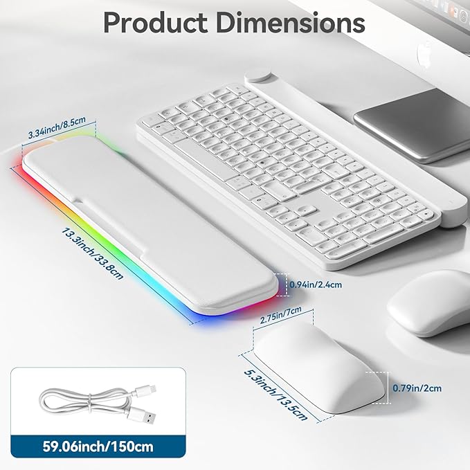 KONDOUND 2-in-1 Heated Wrist Rest Set, Ergonomic Memory Wrist Pad with RGB Lights and Non-Slip Base, Keyboard Mouse Wrist Rest for Computer Laptop Office Work and PC Gaming