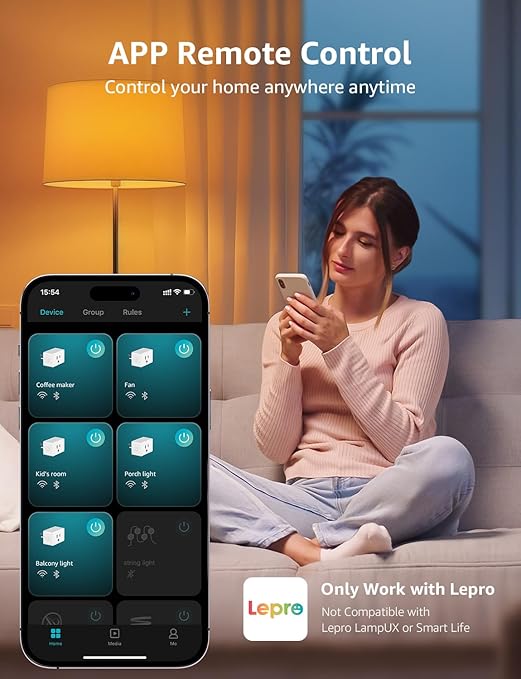 Lepro P1 Smart Plug Mini 15A, WiFi Outlet Plugs Compatible with Alexa & Google Assistant, Voice/APP Control, Timer & Group Controller, ETL & FCC Certified, 2.4GHz Only, 4-Pack