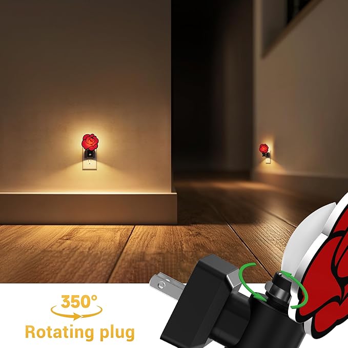 L LOHAS LED Night Lights Plug into Wall, Gothic Rose Night Light with Light Sensor, 0-100LM Dimmable Night Light, 1W 3000K Soft White for Adults Kids Room Bedroom Bathroom Hallway