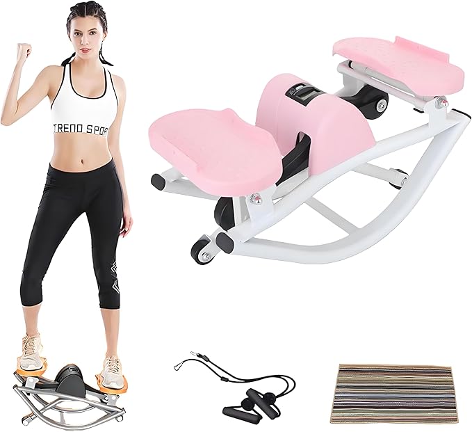 Rock Stepper Step Side-to-Side Lateral Rocking Fitness Stepper with Digital Monitor/Resistance Bands Machine for Home Workout