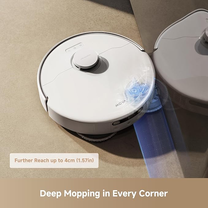 Mova P50 Ultra Robot Vacuum Cleaner with Flexible Mop, 19,000 Pa Suction Power with Anti-Tangle Brush, Corner and Edge Cleaning, 167℉ Automatic Cleaning & Self-Drying & Cleaning, Auto Empty & Refill