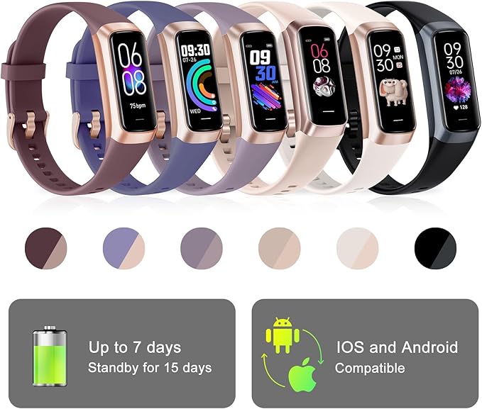 Fitness Tracker with 24/7 Heart Rate Blood Oxygen Sleep Monitor, 1.1" AMOLED Touch Screen Activity Tracker Smart Watches, IP68 Waterproof Step Counter Pedometer for Women Men