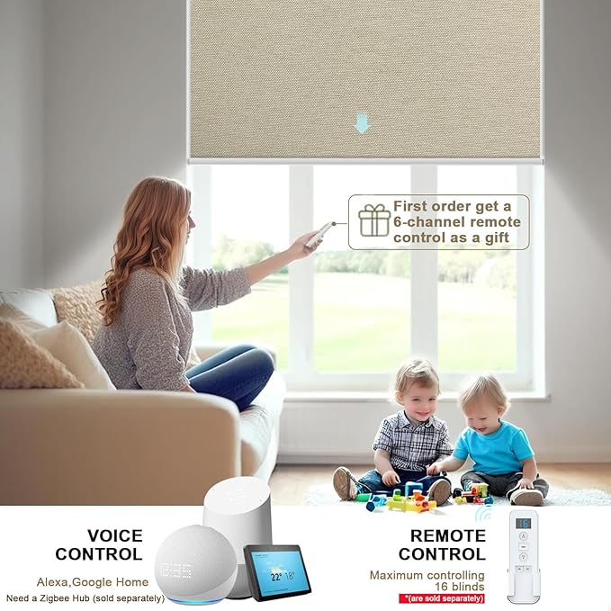 COOLWINDS Motorized Blinds with Remote Cordless Automatic Motorized Shades Custom Blinds for Windows Smart Curtains Compatible with Alexa Google Home(Blackout Sweet Latte,W55 x H72in)